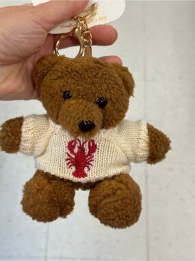 Brown Teddy Bear Keychain with Cream Sweater & Red Lobster